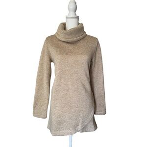 LANDS END sweater Size S Beige Melange Tunic Cowl Neck Long Sleeve Casual Cozy